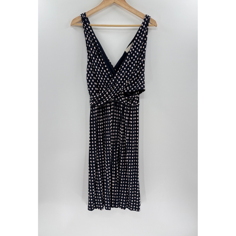 Loft Ann Taylor Navy Blue Floral Surplice V-Neck Knit Dress Womens Large L